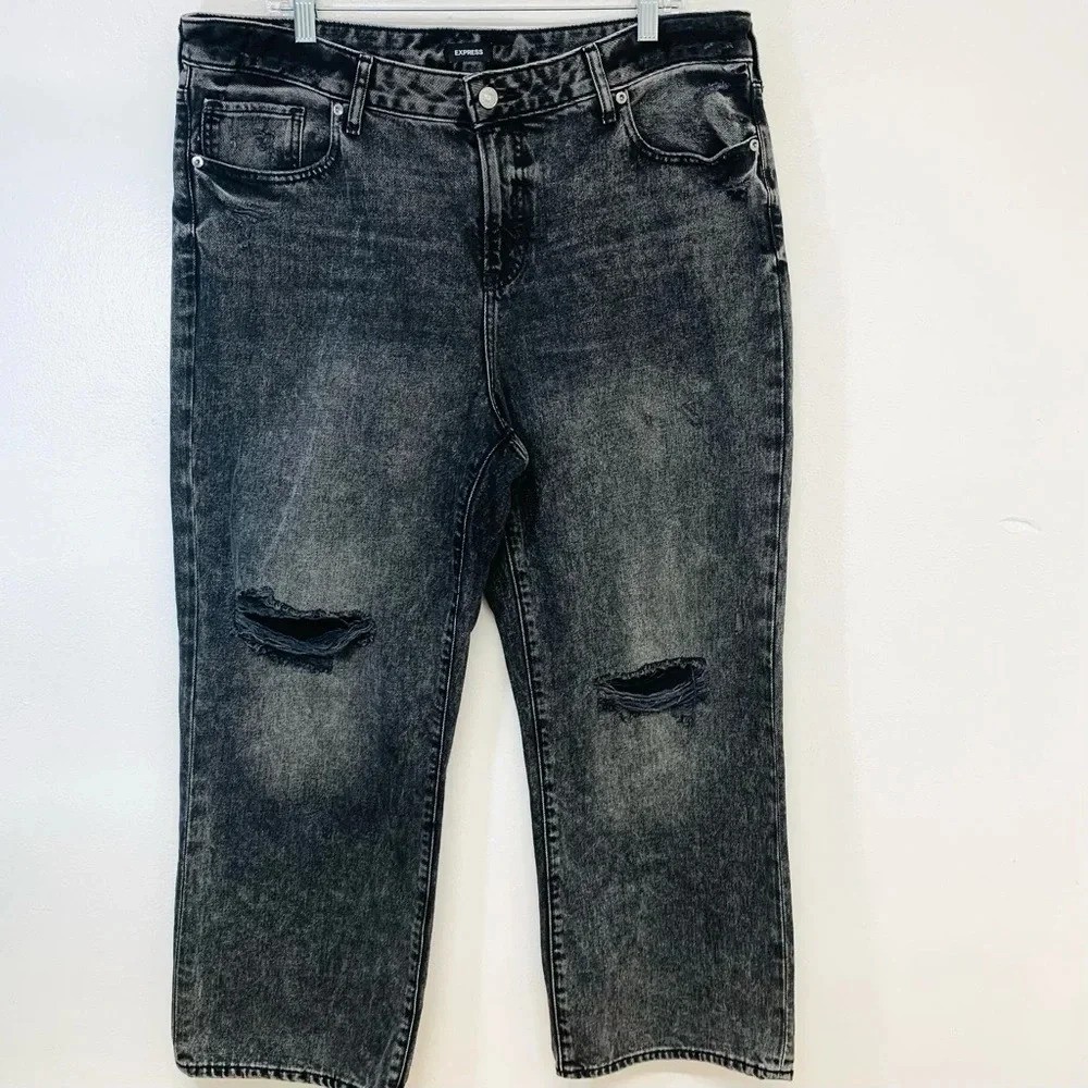 Express Jeans 90s Ankle Boot Woman 14 Black Fade Distressed All Cotton Boho